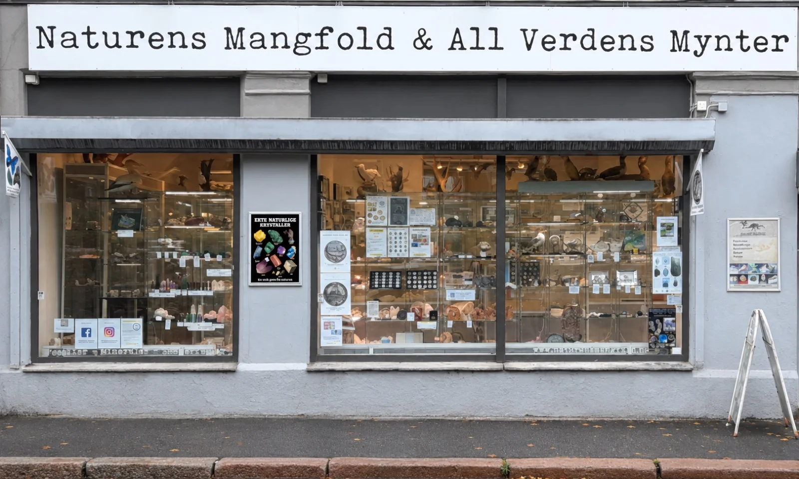 Butikkfasaden til Naturens Mangfold og All Verdens Mynter i Ullevålsveien 13